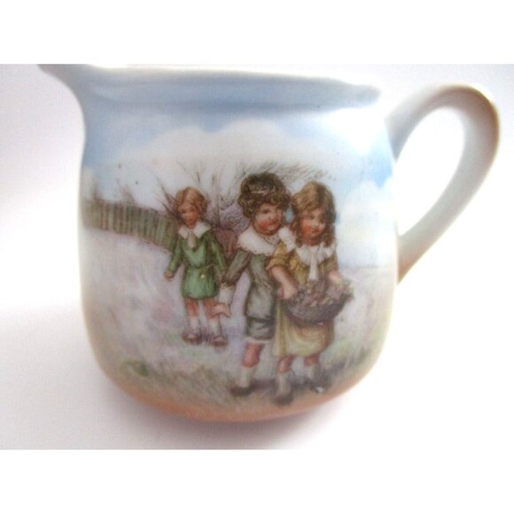Vintage Hand Painted Porcelain Creamer - Germany 238 Signed - Children in Field - Picture 6 of 11